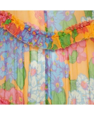 Women's Multicolor Floral Print Crinkle Silk Maxi Dress