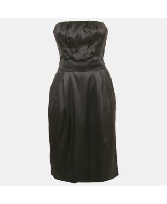 Women's Black Satin Strapless Short Dress