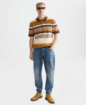 Men's Striped Knitted Polo Shirt
