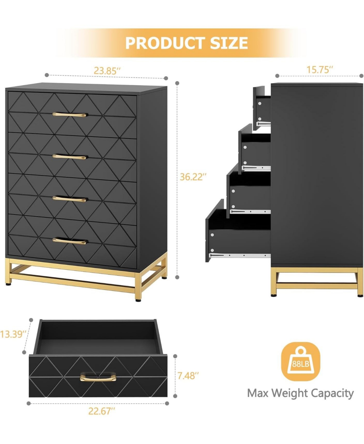 Gaomon Dresser for Bedroom with 4 Drawer, Modern Dressers Chest of Drawers, Wide Drawers and Metal Handles