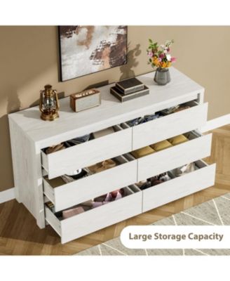 6 Drawer Dresser for Bedroom, Wide Wood Chest of Drawers Handle Free, Large Modern Dresser Storage Cabinet for Living Room, Hallway