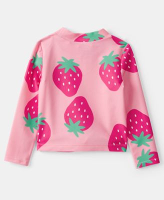 Girls' Toddler 2T-5T Strawberry Rashguard, Swim Top & Swim Bottoms, 3-Piece Set