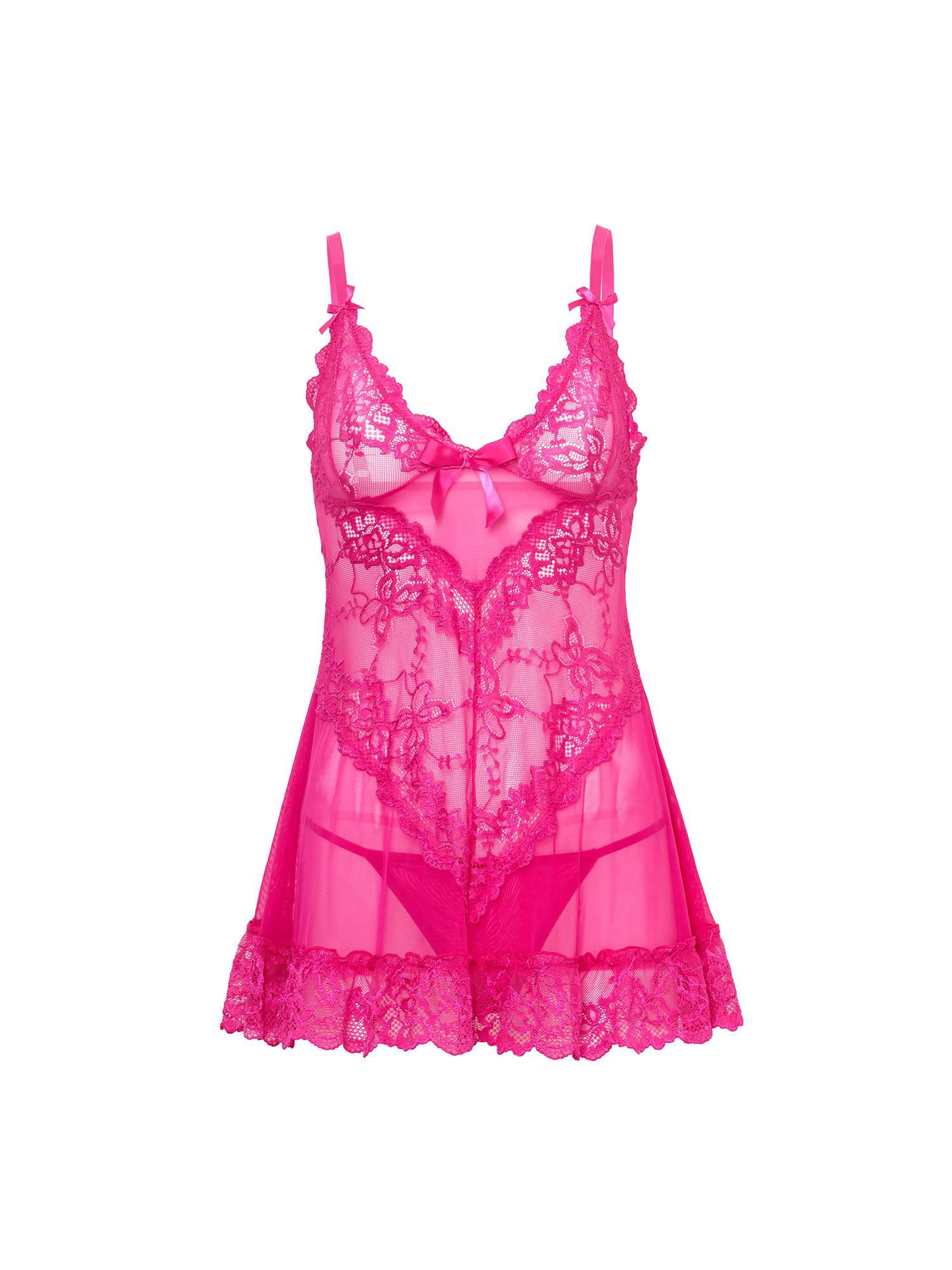 Women's Valentine Soft Cup Ruffle Hem Lace Babydoll