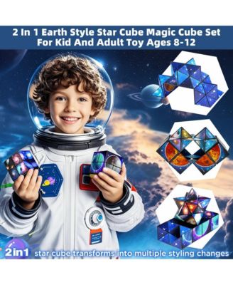 2-in-1 Galaxy Split Magic Cube, Transformable Fidget Toy, Morphs into Star & More