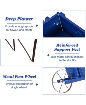 Wooden Wagon Planter Decorative Indoor/Outdoor Rustic Flower Cart with Wheel