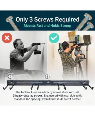 Wall-Mounted Garden Tool Rack - 4 Hooks, Heavy-Duty Steel, 250lb Capacity