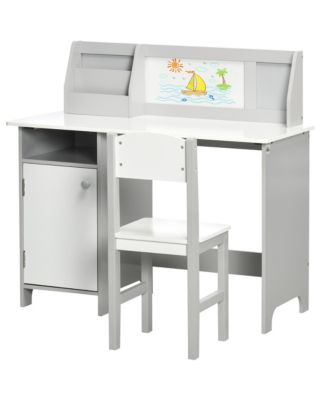 Toddler Writing Desk and Chair Set with Whiteboard and Storage