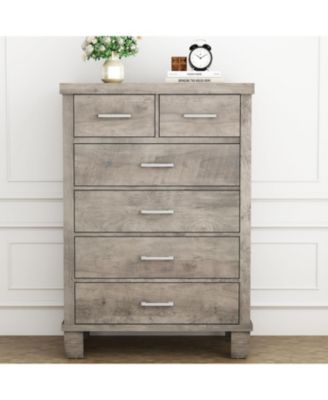 Dresser for Bedroom with 6 Drawers, 45'' Tall White Chests of Drawers with Storage, Wooden Dresser for Closet, for Bedroom, Living Room