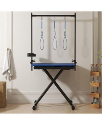  47"  Professional Dog Grooming Table, X-Lift Foldable Adjustable Height with Nooses & Tool Organizer,Blue