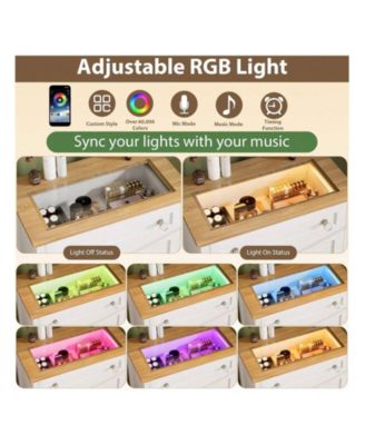 White 4-Drawer LED Nightstand Dresser, Visible Glass Top Bedside Cabinet with Night Light for Bedroom