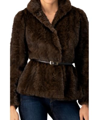 Women's Plush Belted Fake Fur Coat