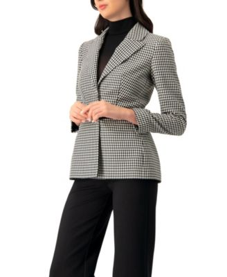 Women's Belted Checkered with Pockets Blazer