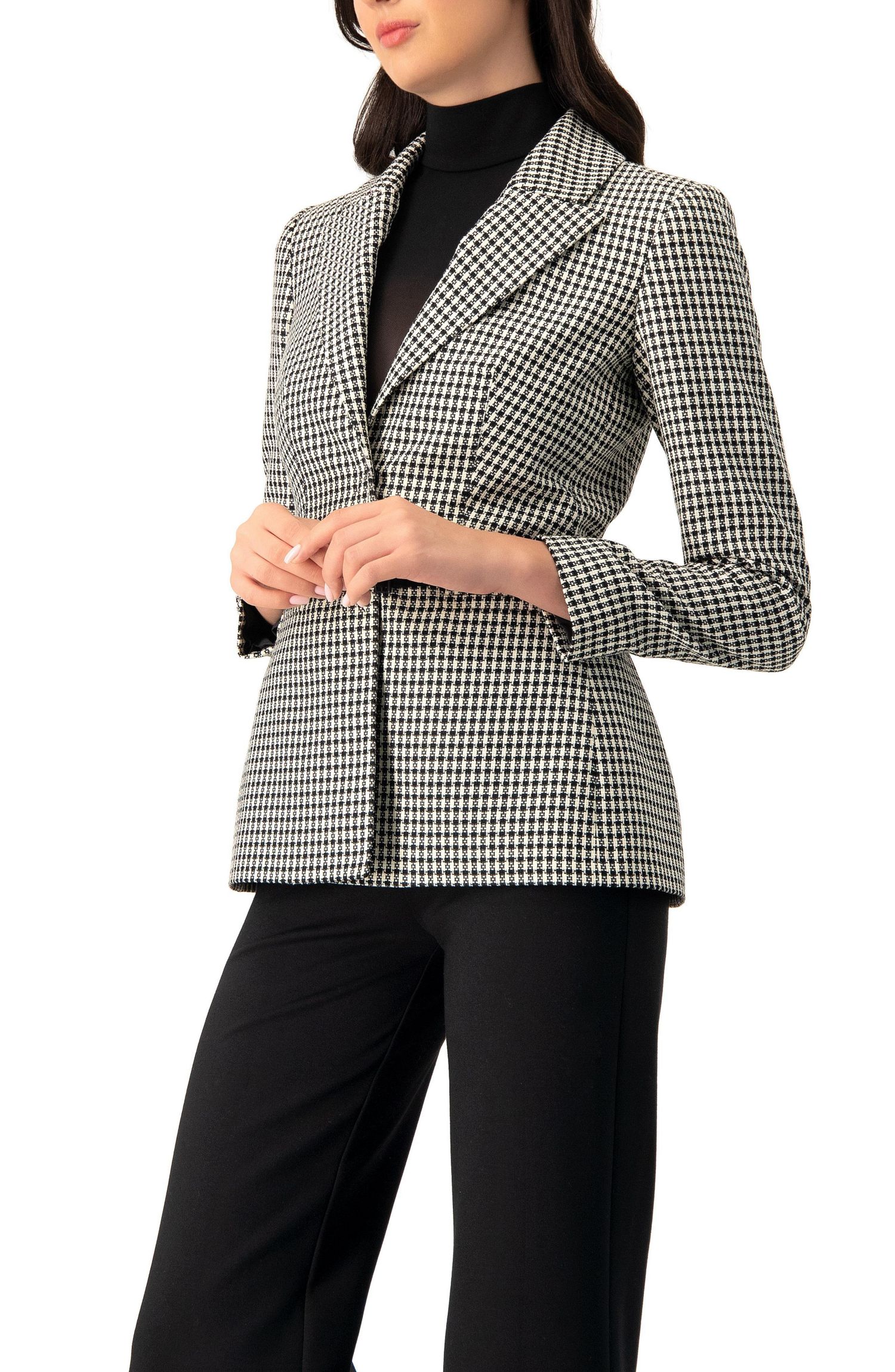 Women's Belted Checkered with Pockets Blazer