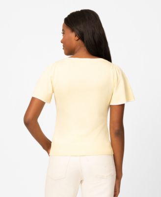 Petite Boat-Neck Flutter-Sleeve Sweater