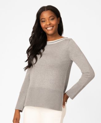 Petite Button Shoulder Boat Neck Sweater