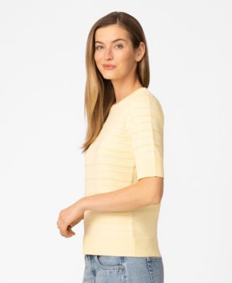 Petite Ottoman Stitch Elbow-Sleeve Crewneck Sweater