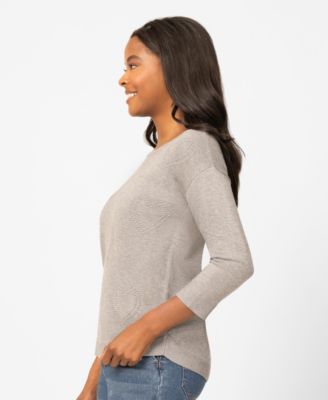 Petite Heart Textured Hi-Low Boat Neck Sweater