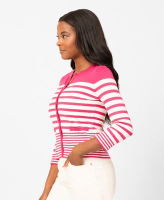 Petite Mixed Stripe Button Crewneck Cardigan Sweater
