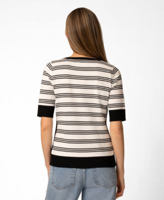 Women's Contrast Stripe Boat Neck Sweater