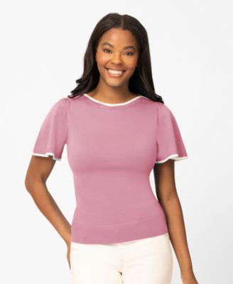 Women's Boat-Neck Flutter-Sleeve Sweater