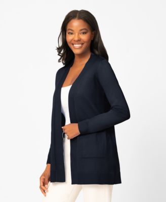 Women's Cable-Trim Open-Front Long Cardigan Sweater