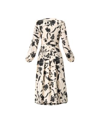 Women's V-Neck Midi Dress with Long Sleeves