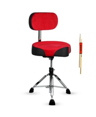 Drum Throne w Backrest 4" Padded Adjustable 26.5" Drummer Stool w Velvet Top 441Lb Capacity