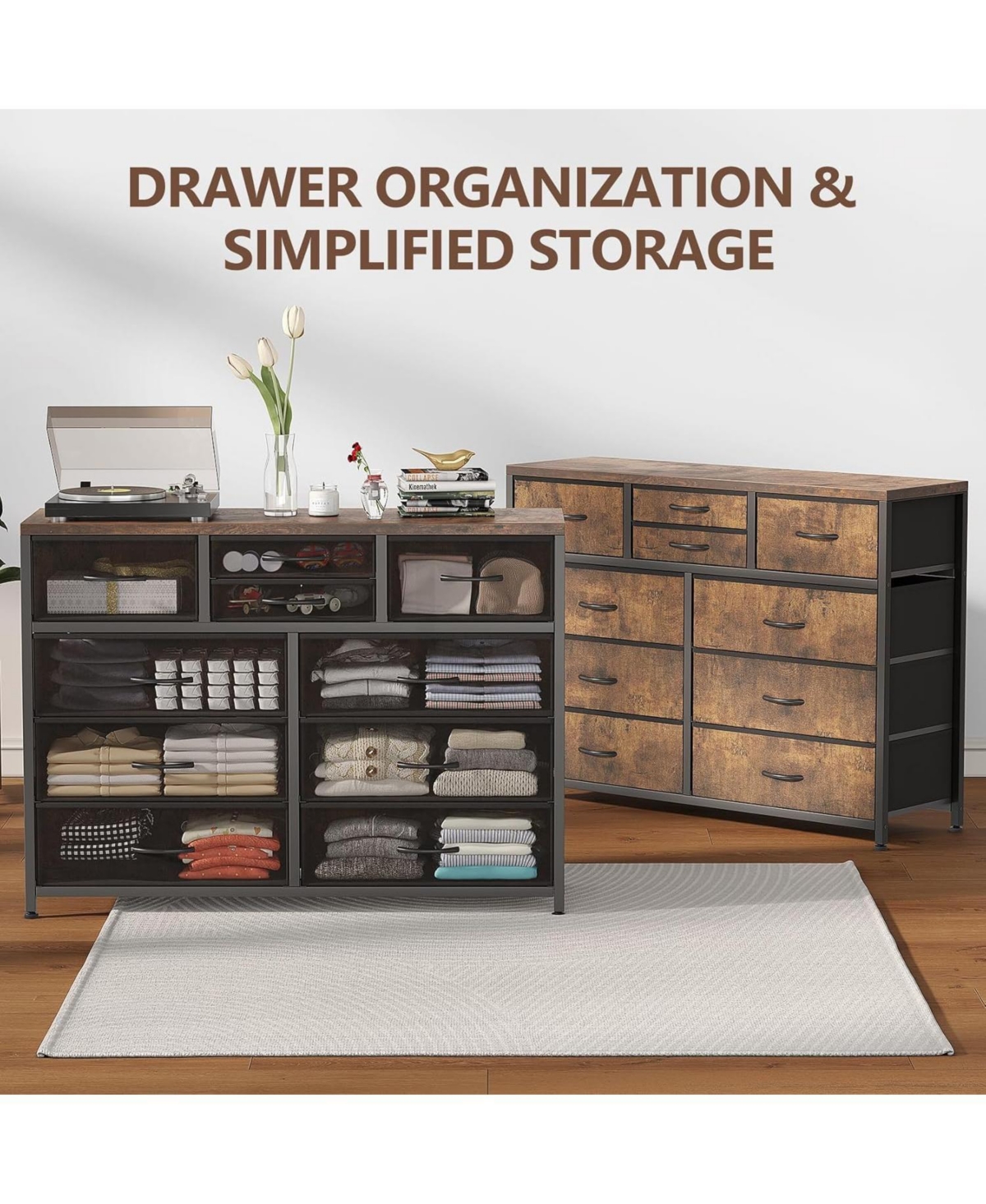 gaomon 10 Drawers Fabric Dressers for Bedroom, Modern Chest of Drawers, 45" Wide Tv Stand