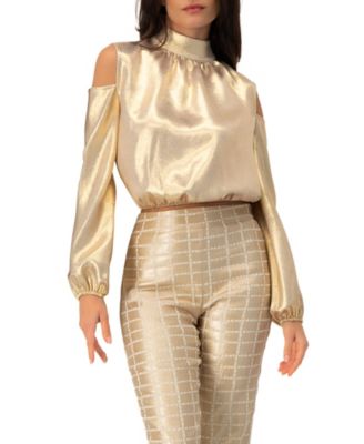 Women's Cold-Shoulder Blouse with Back Bow Tops