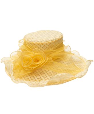 Textured Organza Rosette Wide Brim Hat