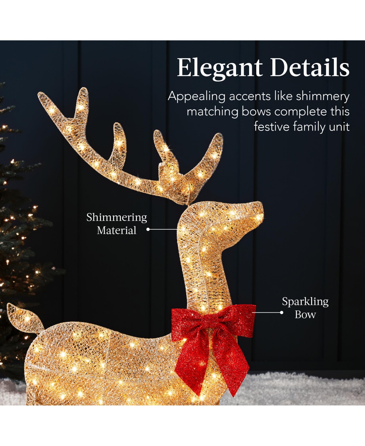 Best Choice Products 4ft 3-Piece Lighted 2D Christmas Deer Set Outdoor Yard Decoration w/ 175 Led Lights, Stakes