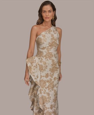 Women's One Shoulder Side Ruffle Gown