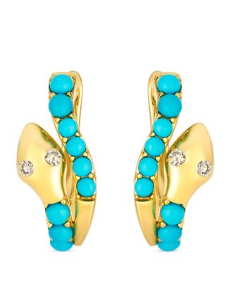 Turquoise (1-1/50 ct. t.w.) & Nude Diamond (2/25 ct. t.w.) Hoop Earrings in 14k Honey Gold