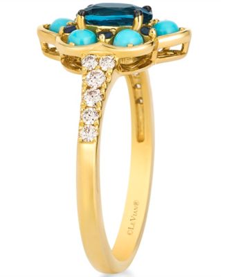 London Blue Topaz (3/4 ct. t.w.), Sapphire (2/25 ct. t.w.), Turquoise (11/25 ct. t.w.) Ring in 14k Honey Gold