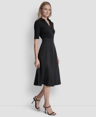 Women's A-Line Polo Collar Midi Dress