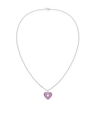Lab Grown Ruby & Lab Grown White Sapphire Heart Pendant Necklace in Sterling Silver