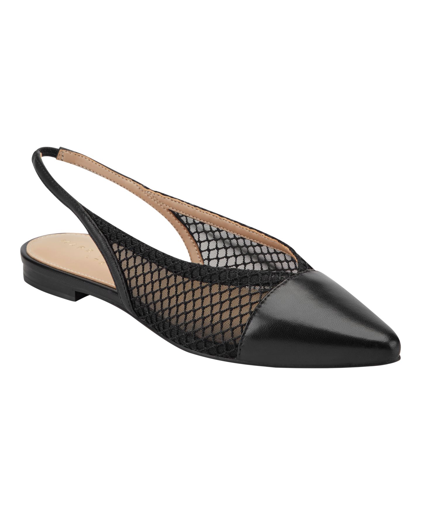 Женские балетки Marc Fisher LTD Davin Mesh Slingback Dress Flats, цвет: Чёрный сетчатый / Кожаный — фото 1