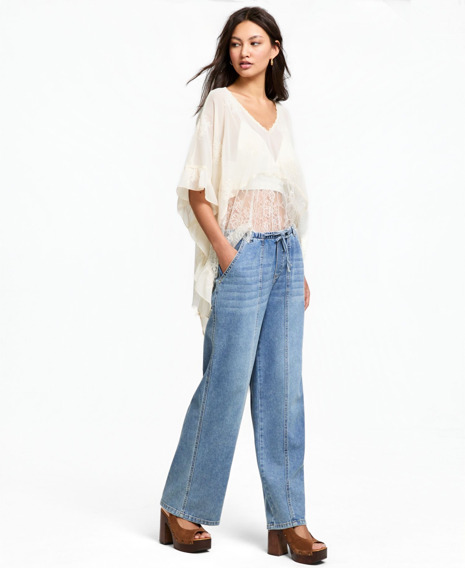 Petite Seamed Slouchy Tie-Waist Jeans