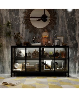 55'' W Sideboard With Glass Doors And Led Lights