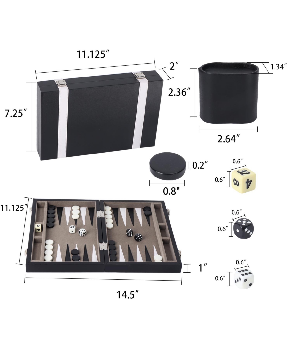 Gse Games & Sports Expert Premium Leather Backgammon Board Game Set, Set with Case -Black&Blue