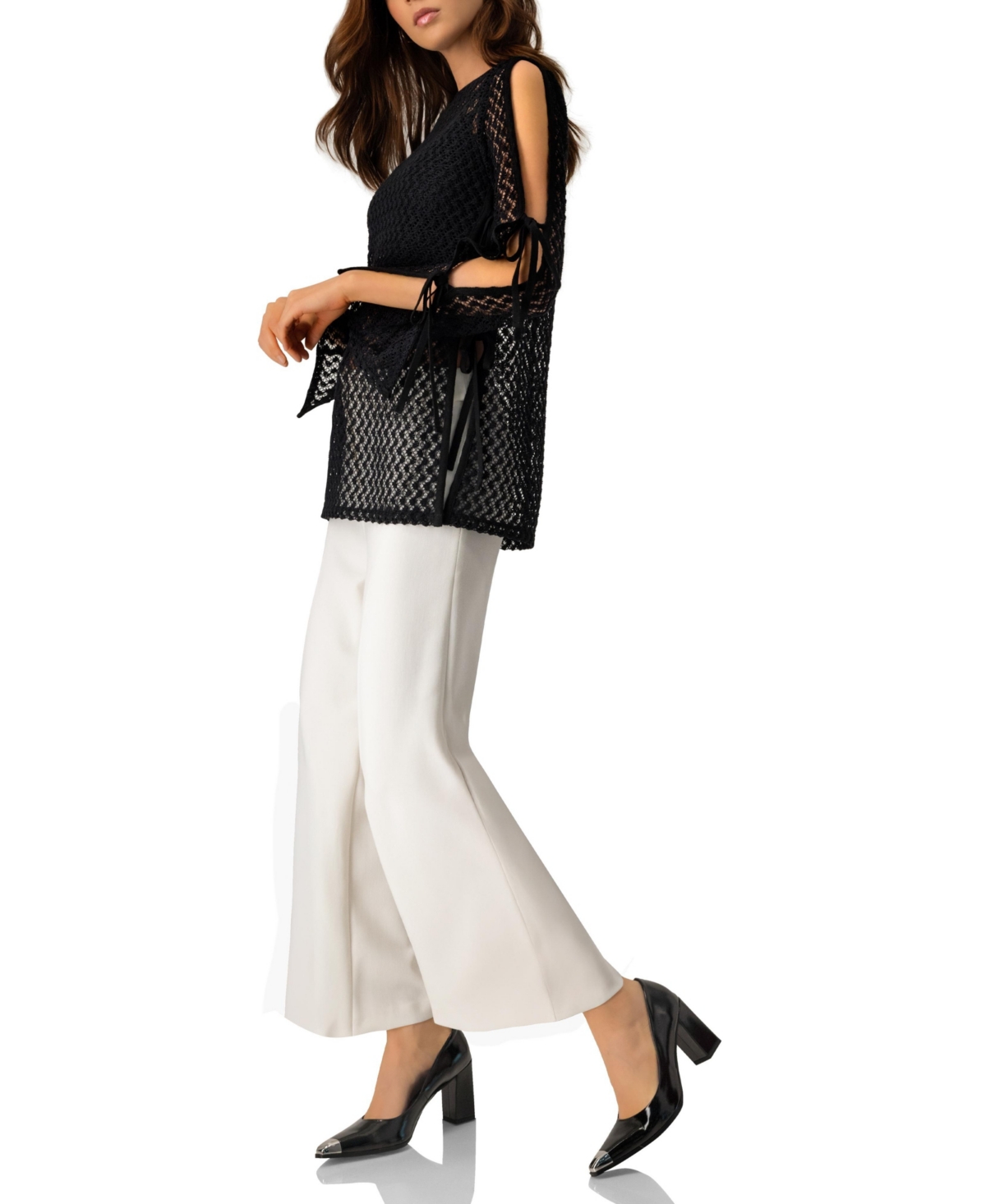 Ivonne Women's Tie-Sleeve See Through Lace Blouse