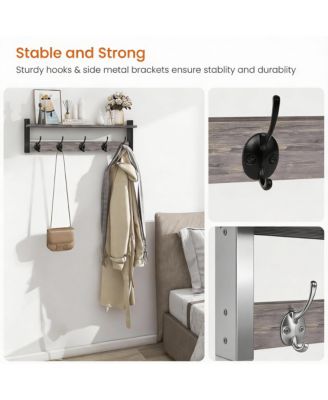 Grey 24" Wall Coat Rack with Shelf - Modern Design for Entryway, Hallway, Bathroom