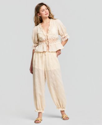 Women's Lace Trim Woven Top