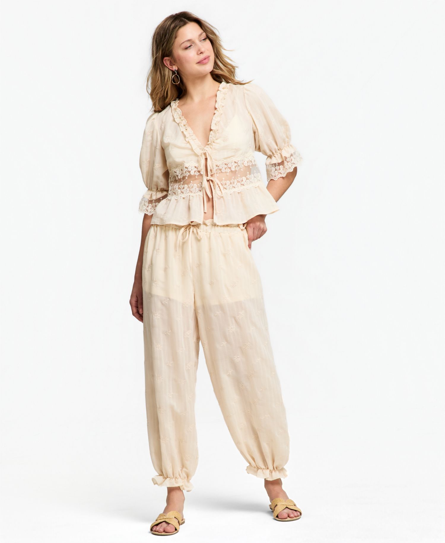 Women's Lace Trim Woven Top