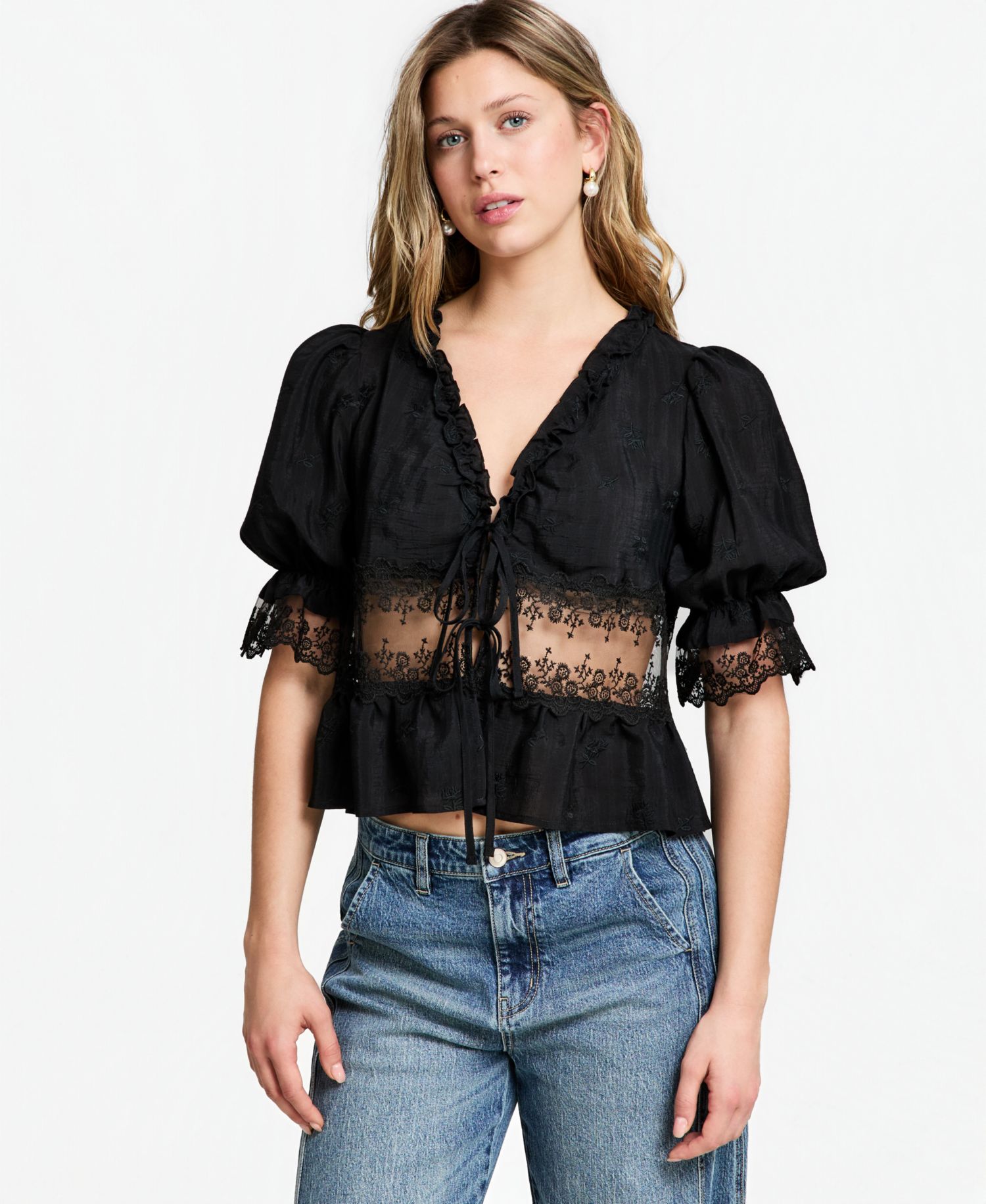 Women's Lace Trim Woven Top