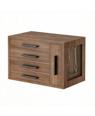  Wooden Jewelry Box with 4 Drawers for Rings, Earrings, Brooches, Necklaces