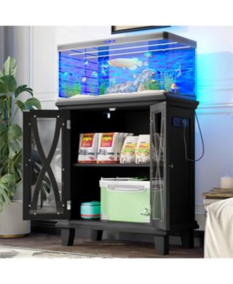 20 Gallon Aquarium Stand with Power Outlets & Cabinet,Farmhouse Tank Stand