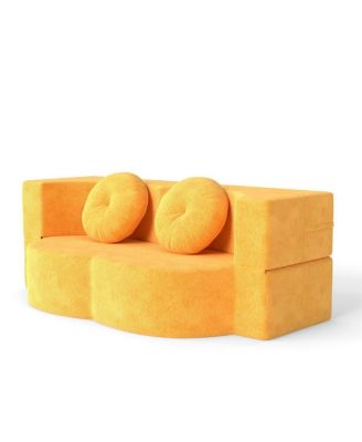 Folding Sofa Bed with Pillow, Twin Sleeper Sofa, Yellow