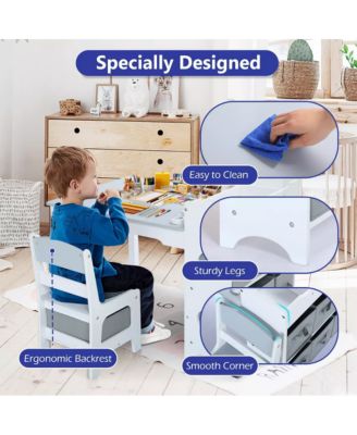 3-in-1 Kids Table and 2 Chairs Set with Storage, Removable Top and Chalkboard for Art, Crafts, and Reading