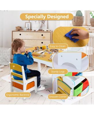 3-in-1 Kids Table and 2 Chairs Set with Storage, Removable Top and Chalkboard for Art, Crafts, and Reading